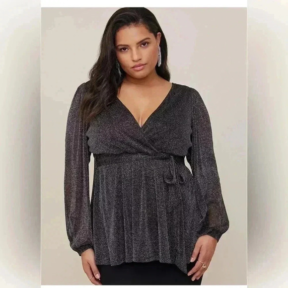 NWT Torrid Knit Glitter Lurex Surplice Peplum Top V Neck 5X Tie Waist Sparkle - Picture 1 of 12